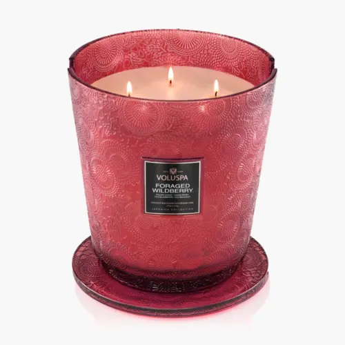 Vela Pote Vidro +250h 5 Pavios Foraged Wildberry