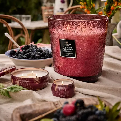 Vela Pote Vidro +250h 5 Pavios Foraged Wildberry
