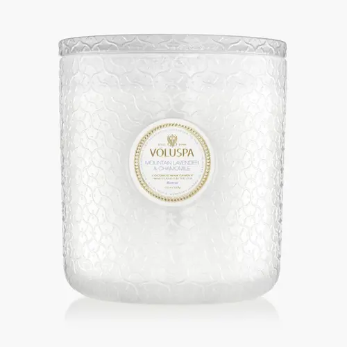 VELA POTE VIDRO 5 PAVIOS MOUNTAIN LAVENDER E CHAMOMILE
